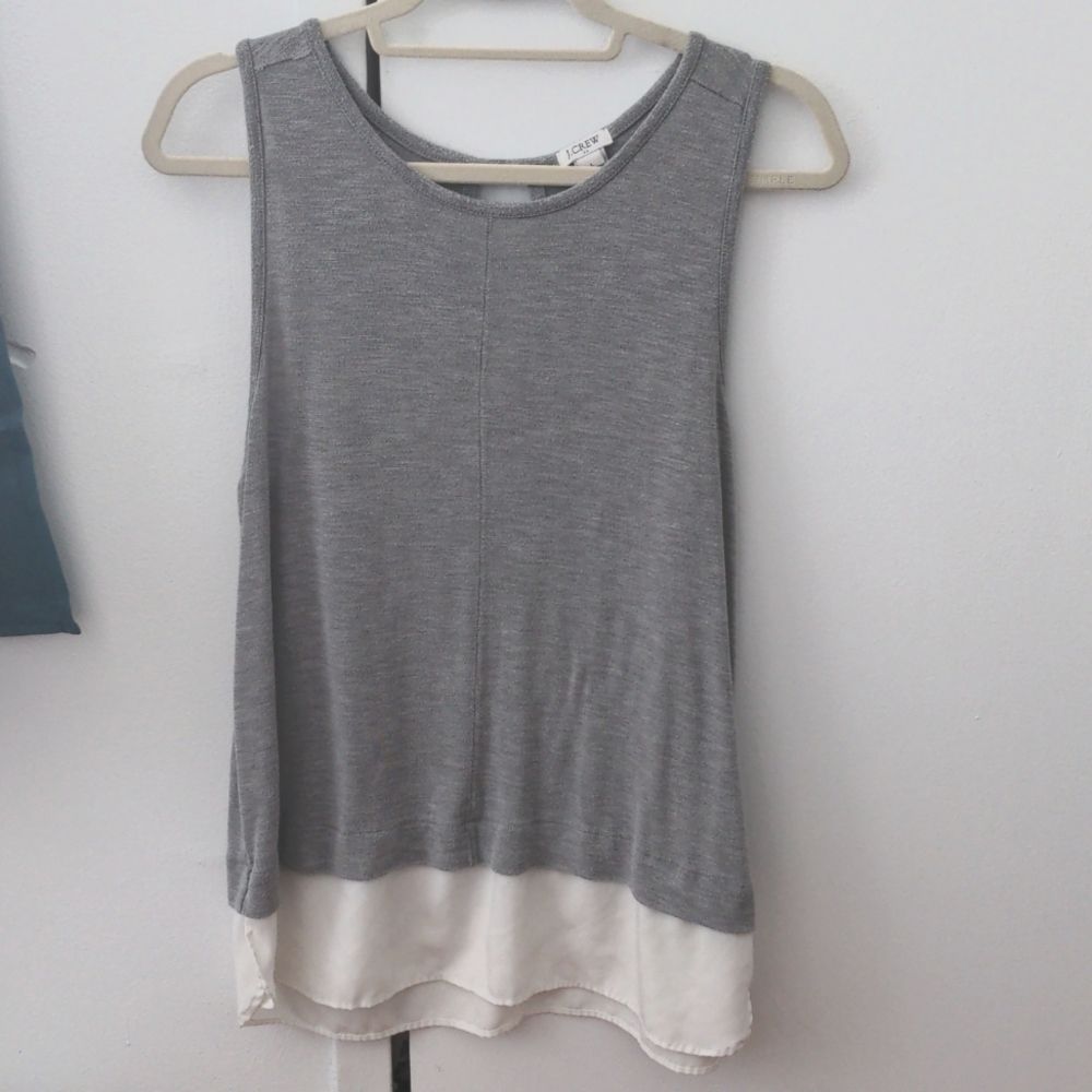 J. Crew Factory layered tank top, open back, size L, grey + ivory